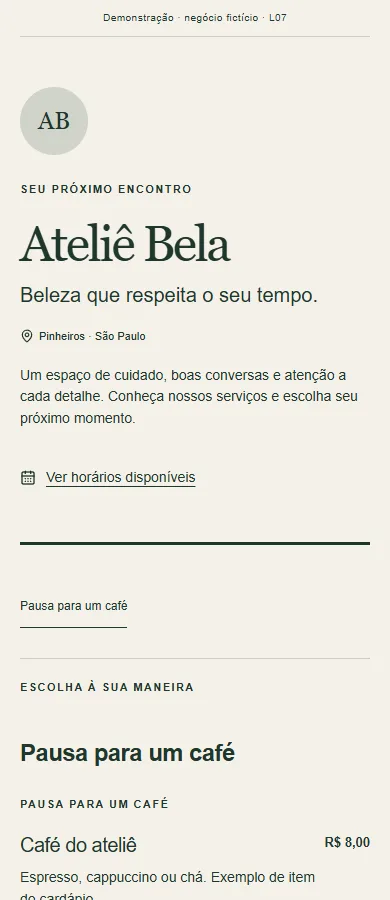 Prévia real do modelo Menu